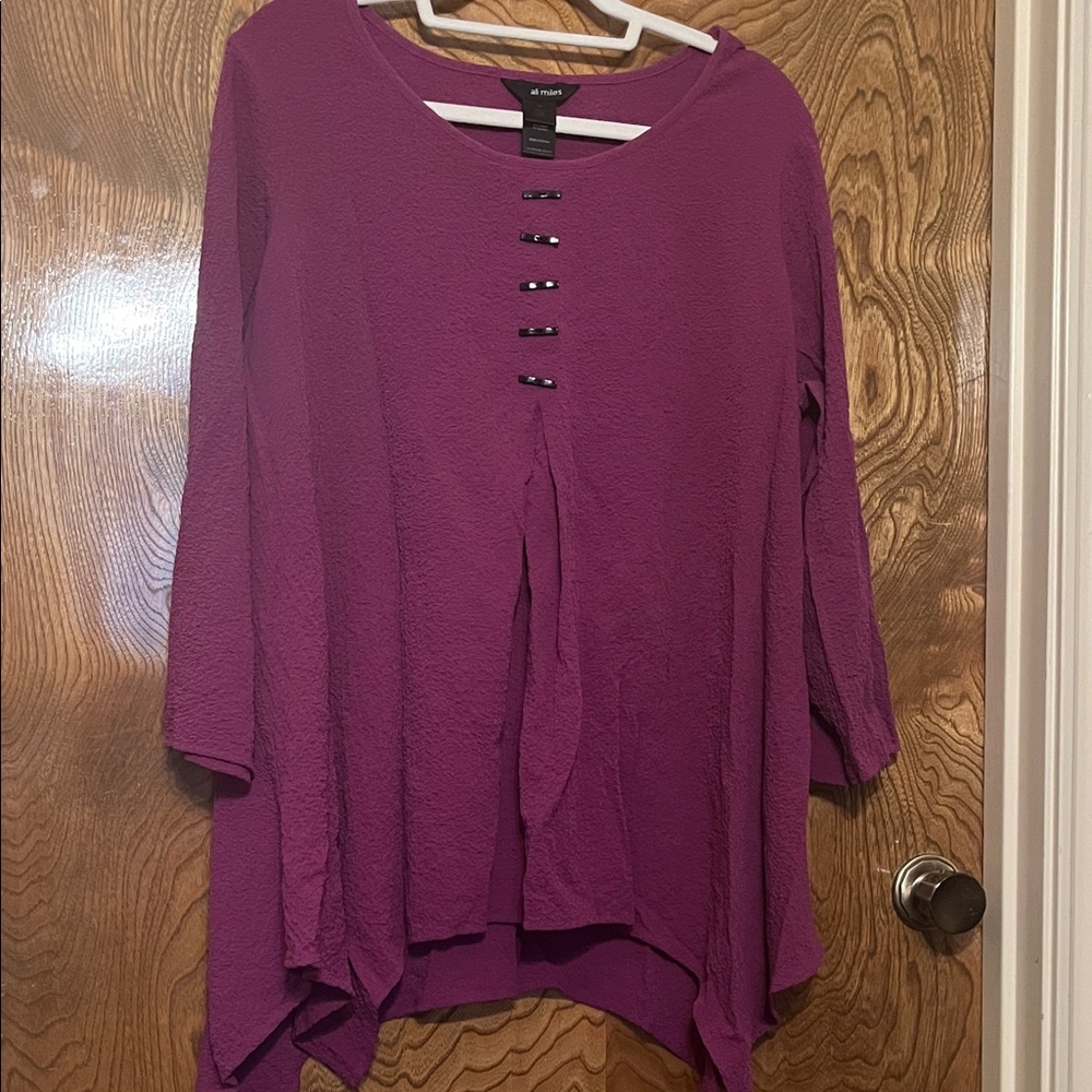 Ali Miles Purple Textured Top-Button-Accent Tunic